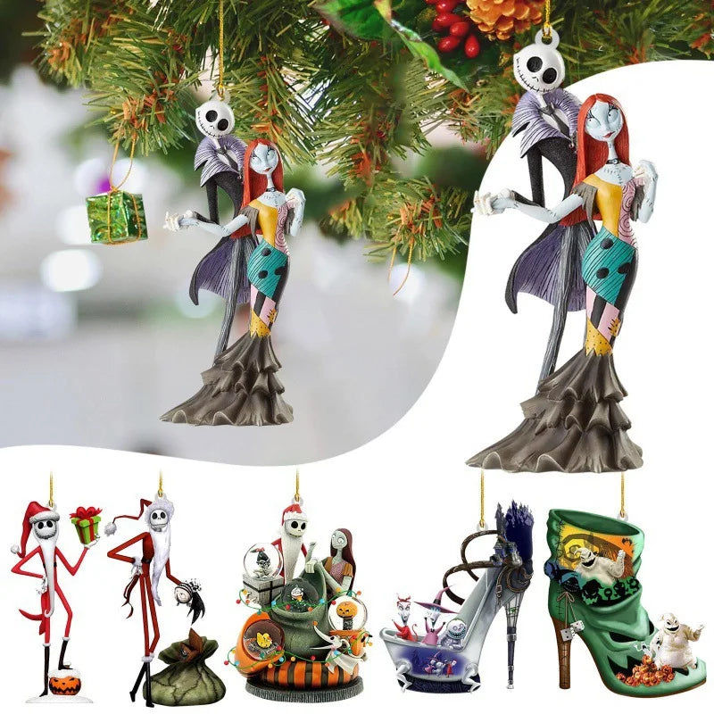 Disney Movie The Nightmare Before Christmas Sally Jack Christmas Tree Decoration Acrylic Plane Pendant Decor Kids Gift Toys